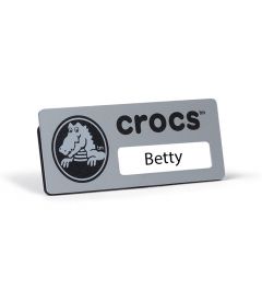 Naambadge 75x30mm | Logo: 30x30+45x15mm | Venster: 1 regel | Aluminium | Personaliseerbaar